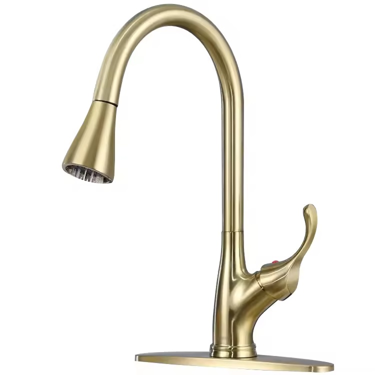 Commercial-Grade Pull-Down Kitchen Faucet: High-Arc, Single-Handle Design with Sprayer in Gold