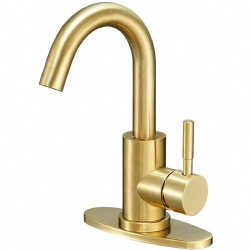 Soft Flow Bathroom Faucet, Deck Mounted Gold Stainless Steel Sink Tap for Vanity
