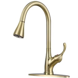 Commercial-Grade Pull-Down Kitchen Faucet: High-Arc, Single-Handle Design with Sprayer in Gold