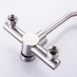 304 Stainless Steel Wall-Mounted Kitchen Faucet, Double Hole Rotatable Tap with Hot and Cold Water for Sink
